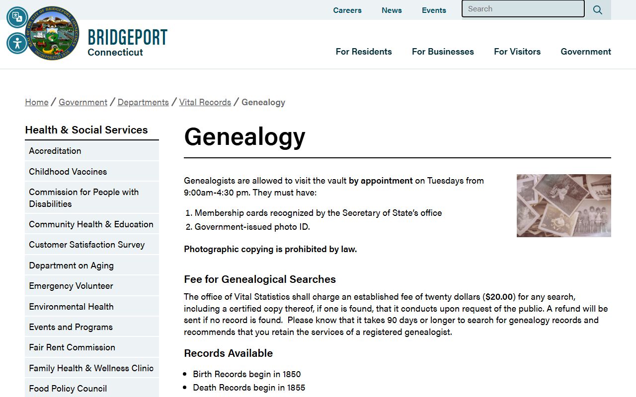 Bridgeport genealogy vital records resource