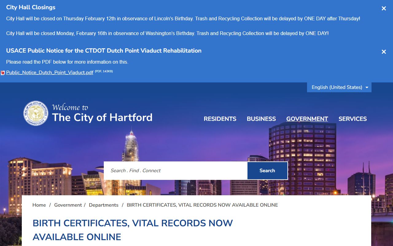 Hartford genealogy vital records resource