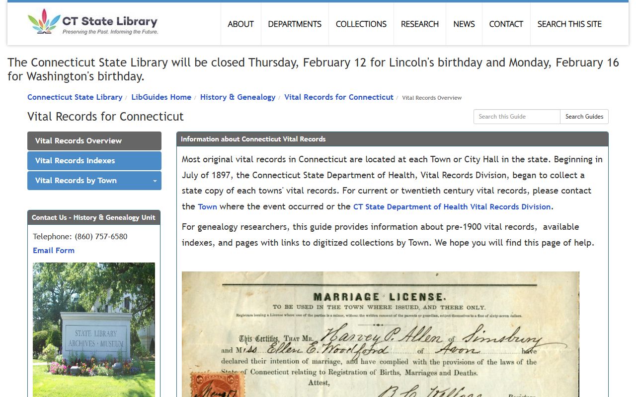 Connecticut genealogy vital records resource